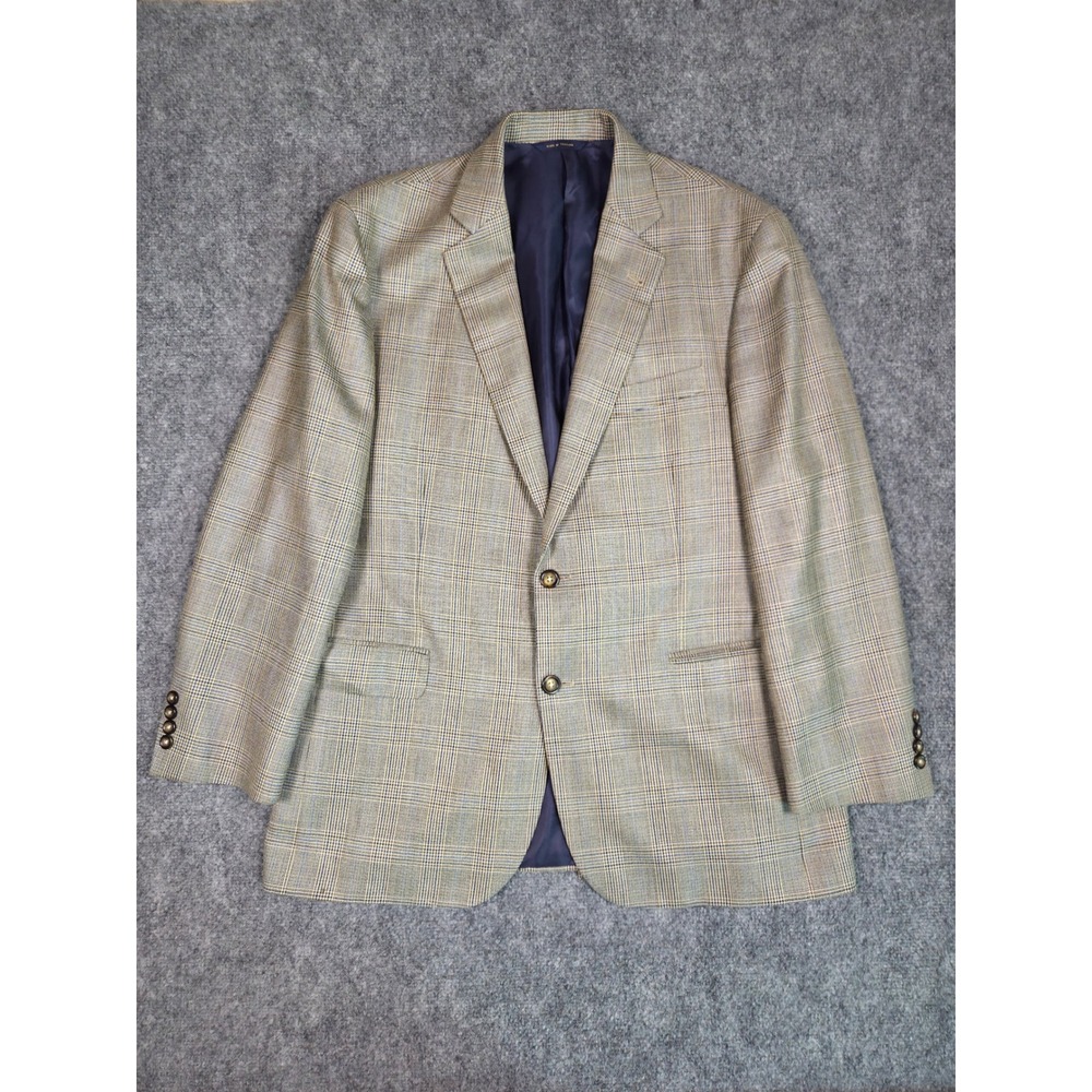 Brooks Brothers Blazer Mens 43R Tan Glen Plaid Silk Wool 1818 Madison Sport Coat